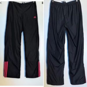 ADIDAS Nylon Track Pants Pockets Black & Pink Sz M